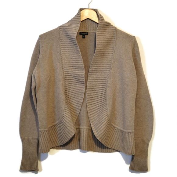 Talbots Shawl Collar Wool Blend Cardigan Tan Camel Knit Sweater Workwear Chic M - Picture 12 of 12